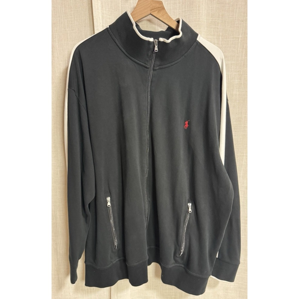 Polo Ralph Lauren Men's Sz 3XB 3X Black White Track Jacket Pockets Full Zip